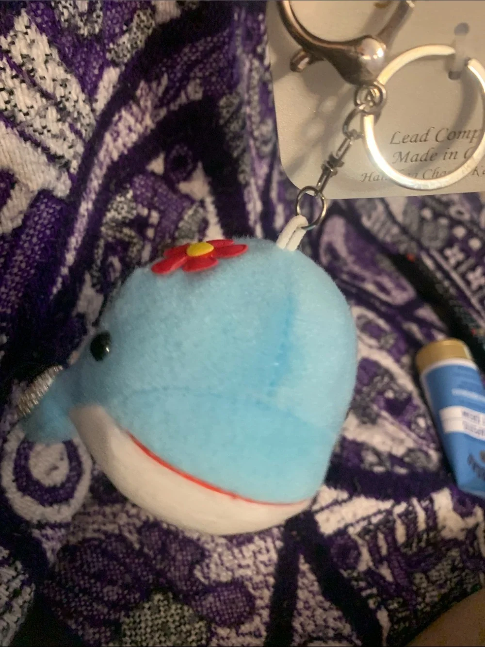 Natasha Blue Whale Plush Keychain with Flower Accent - Picture 6 of 6
